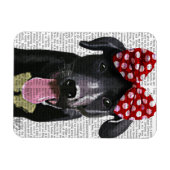 黒いラブラドールと頭に赤い弓 マグネット (横)