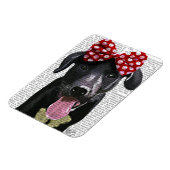 黒いラブラドールと頭に赤い弓 マグネット (左側)