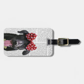 黒いラブラドールと頭に赤い弓 ラゲッジタグ (正面横)