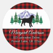 黒いラブラドールのアウトラインのエバーグリーンアドレス ラウンドシール (正面)