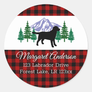 黒いラブラドールのアウトラインのエバーグリーンアドレス ラウンドシール