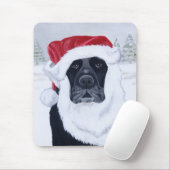 黒いラブラドールのクリスマスのサンタの帽子の絵画 マウスパッド (マウス)