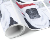 黒いラブラドールのクリスマスのサンタの帽子の絵画 ラッピングペーパー (ロールコーナー)