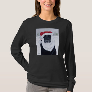 黒いラブラドールのクリスマスのサンタの帽子の絵画 Tシャツ