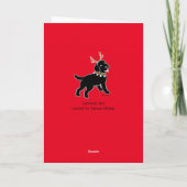 黒いラブラドールのクリスマスの(雄ジカの)枝角 シーズンカード (裏面)