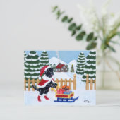 黒いラブラドールのクリスマスサンタ シーズンポストカード (スタンド正面)