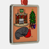 黒いラブラドールのクリスマスツリーのイラストレーション メタルオーナメント (右)