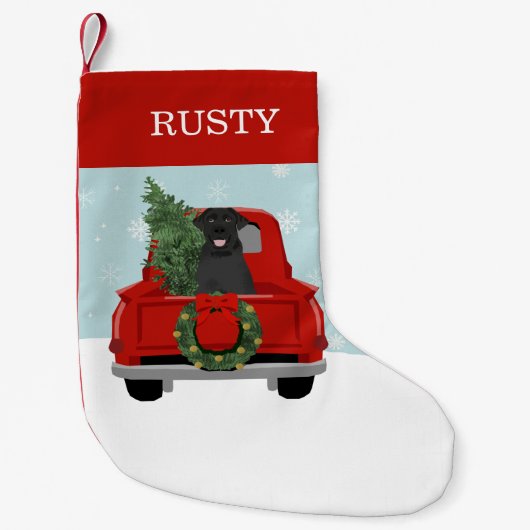 黒いラブラドールのクリスマス犬 スモールクリスマスストッキング (正面)