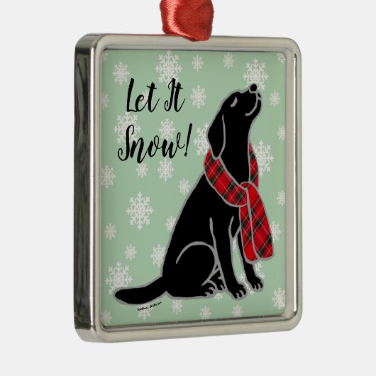 黒いラブラドールのタータンチェックのスカーフのオーナメント メタルオーナメント (右)