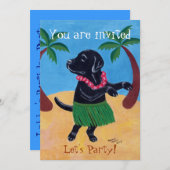 黒いラブラドールのバースデーパーティ招待状 招待状 (正面/裏面)