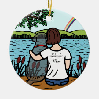 黒いラブラドールの天使およびお母さん1 セラミックオーナメント