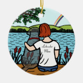 黒いラブラドールの天使およびお母さん2 セラミックオーナメント (正面)