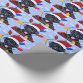 黒いラブラドールの子犬のクリスマスサンタ ラッピングペーパー (コーナー)