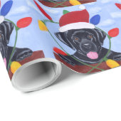 黒いラブラドールの子犬のクリスマスサンタ ラッピングペーパー (ロールコーナー)