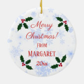 黒いラブラドールの子犬のサンタのパーソナライズな帽子 セラミックオーナメント (裏面)