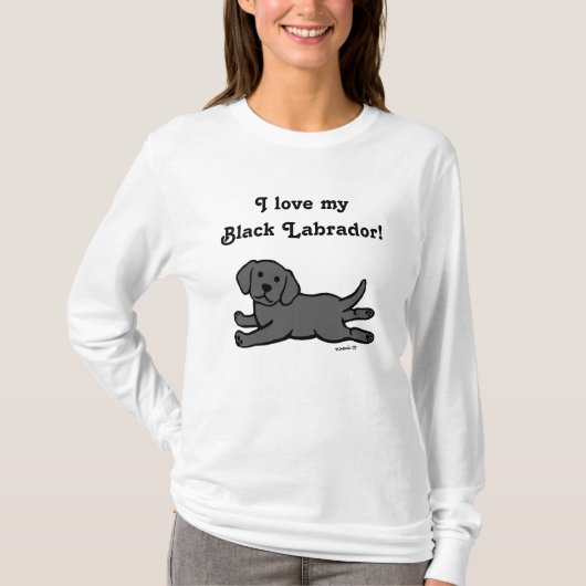 黒いラブラドールの子犬の漫画 Tシャツ (正面)