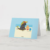 黒いラブラドールの子犬の麦わら帽子の漫画 カード (裏面)