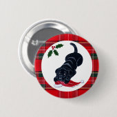 黒いラブラドールの子犬及びサンタの帽子のクリスマス 缶バッジ (正面&裏面)