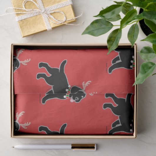 黒いラブラドールの枝角のクリスマスのティッシュペーパー 薄葉紙 (ギフト)