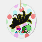 黒いラブラドールの漫画の水玉模様のオーナメント セラミックオーナメント (左)