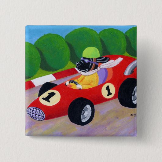 黒いラブラドールの競争 缶バッジ (正面)