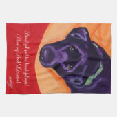 黒いラブラドールの絵画 キッチンタオル (横)