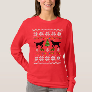 黒いラブラドールの輪郭の醜いクリスマスのTシャツ Tシャツ