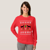 黒いラブラドールの輪郭の醜いクリスマスのTシャツ Tシャツ (正面フル)