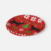 黒いラブラドールの(雄ジカの)枝角のクリスマス ペーパープレート (アングル)