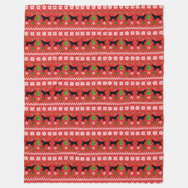 黒いラブラドールの(雄ジカの)枝角の醜いクリスマスパターン フリースブランケット