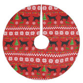 黒いラブラドールの(雄ジカの)枝角の醜いクリスマスパターン ブラッシュドポリエステルツリースカート (正面)