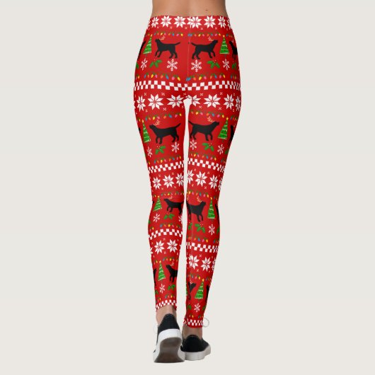 黒いラブラドールの(雄ジカの)枝角の醜いクリスマスパターン レギンス (裏面)