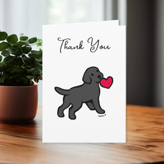 黒いラブラドール子犬とハートサンキューカード サンキューカード