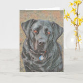 黒いラブラドール犬の万能挨拶状 カード (黄色い花)