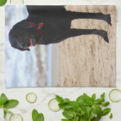 黒いラブラドール犬 キッチンタオル (折り畳み)