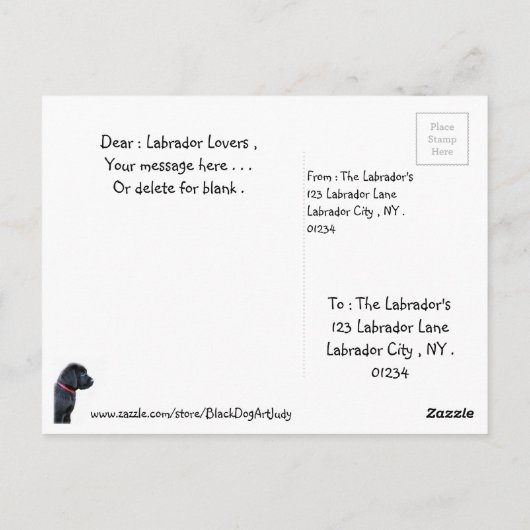 黒いラブラドール – カップケーキと言ったか – 犬好き ポストカード (裏面)