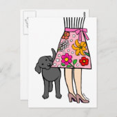 黒いラブラドール&ママのスカートの漫画 ポストカード (正面/裏面)