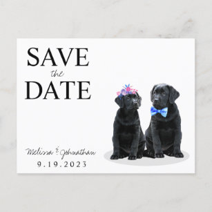 黒いラボの結婚式の日付を保存 案内ポストカード