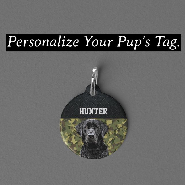 黒いラボの頑丈な迷彩柄名カッコいいドッグアニマルペット ペット　ネームタグ (クリエイターアップロード済み)