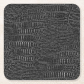 黒いリアルなアリゲータースキンの外観 スクエアペーパーコースター (正面)