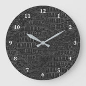 黒いリアルなアリゲータースキンの外観 ラージ壁時計 (正面)