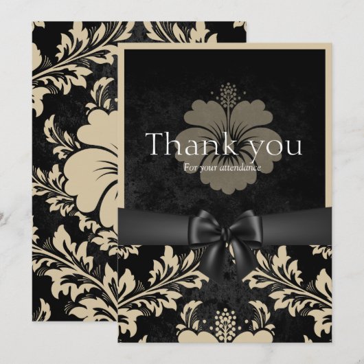 黒いリボンありがとう、ベージュの招待状 招待状 (正面/裏面)