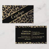 黒いリボンが付いているヒョウのプリント 名刺 (正面/裏面)