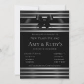 黒いリボンとシルバーのストライプの新年の招待状 招待状 (裏面)