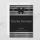 黒いリボンと白いストライプの新年の招待状 招待状 (正面)