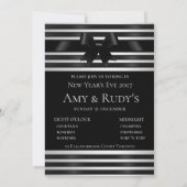 黒いリボンと白いストライプの新年の招待状 招待状 (裏面)