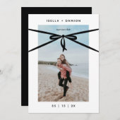 黒いリボンとBOW日付を保存 招待状 (正面/裏面)