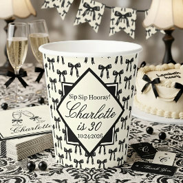 黒いリボンのパターンの誕生日 黒と白のヴィンテージ 紙コップ