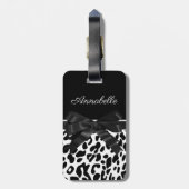 黒いリボンのヒョウのプリント ラゲッジタグ (裏面縦)