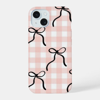 黒いリボンのピンクのスマホケース iPhone 15ケース